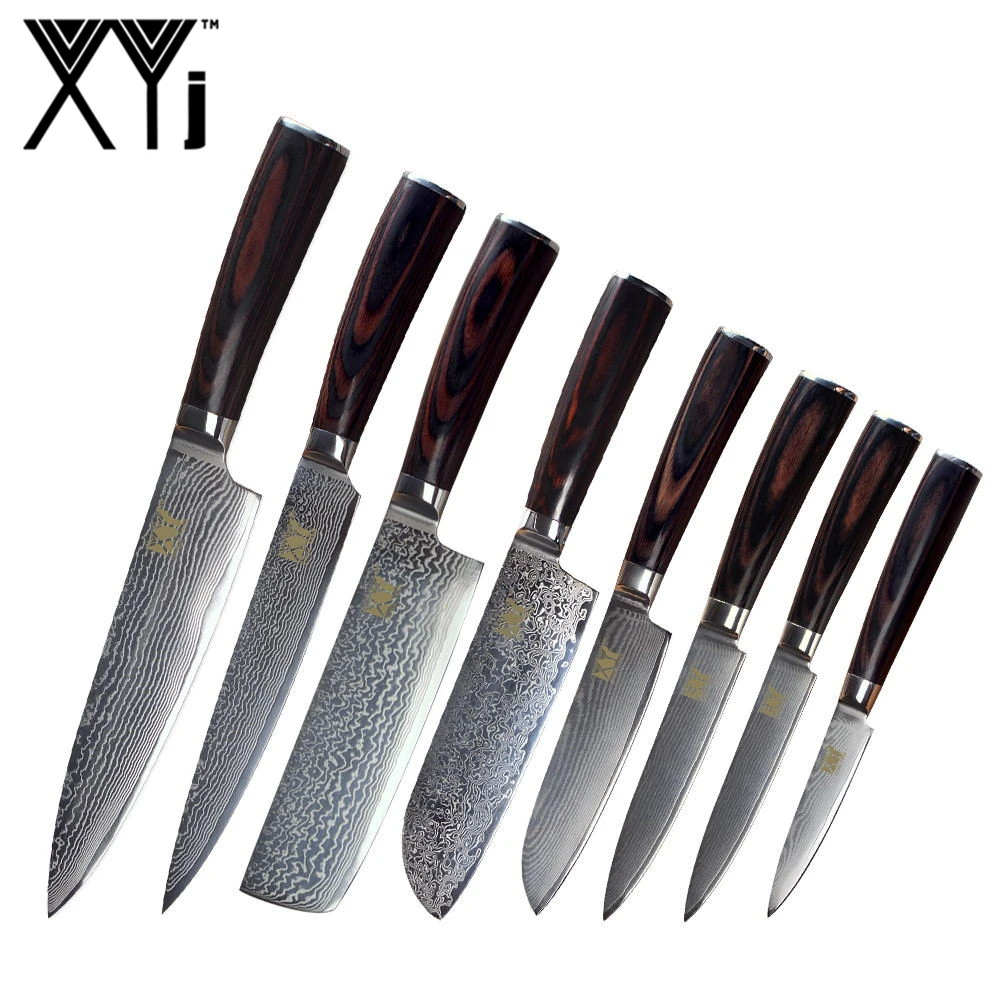 New Brand Vg10 Damascus Steel Knife 8 Pcs Set Color Wood Handle Japanese Steel Kitchen Knife Hot Sale Professional Knives Set Knife Pocket Knife Kitchenknife Party Aliexpress