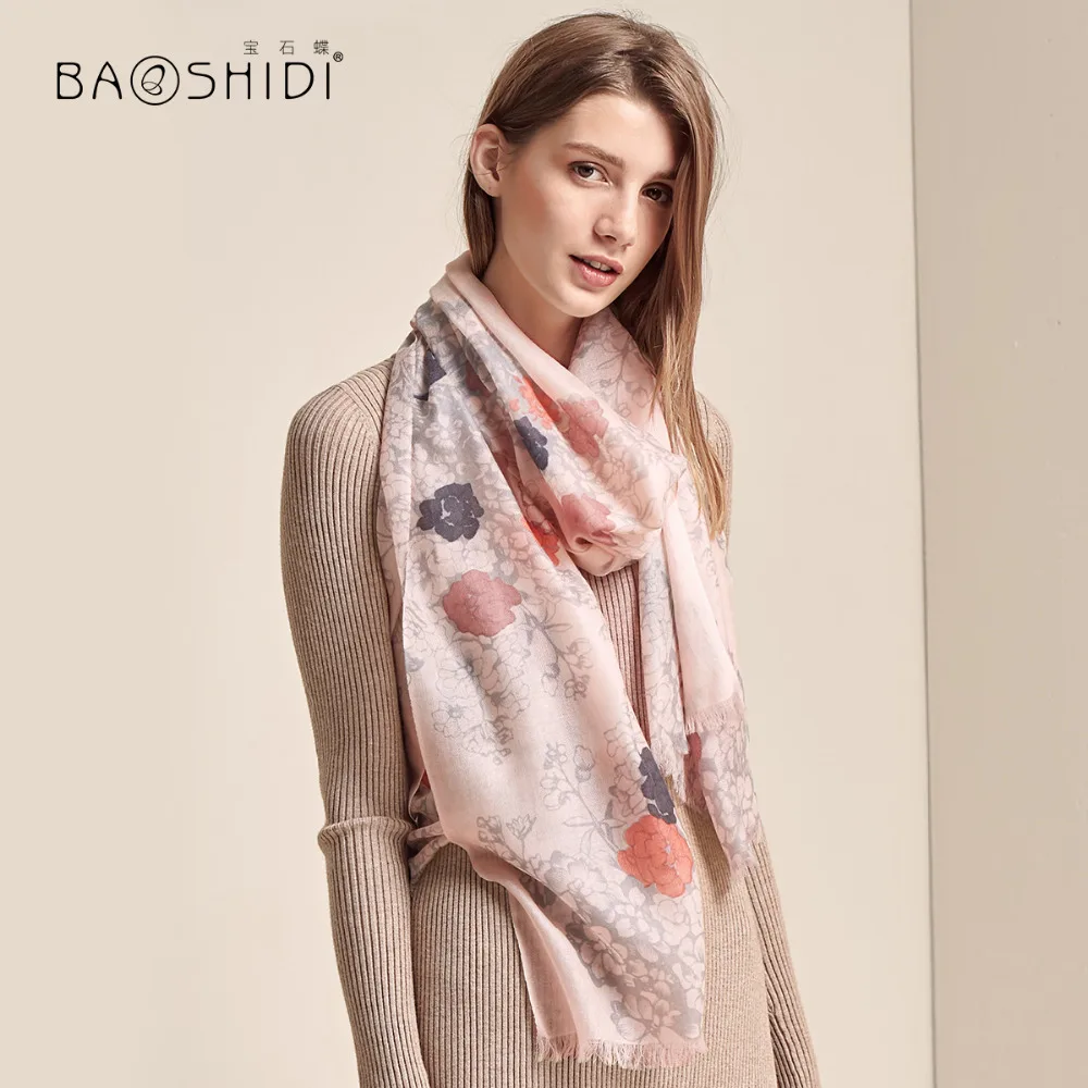 

[BAOSHIDI]2018 winter 100% cashmere Scarf women,Deer Pattern lady elegant shawl,fashion tassel edge warm soft long scarf bandana