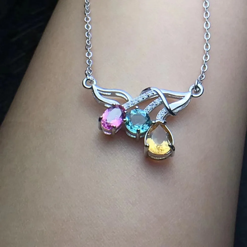 Collier tourmaline multicolore naturel citrine fleurs élégantes pendentif collier S925 argent femme