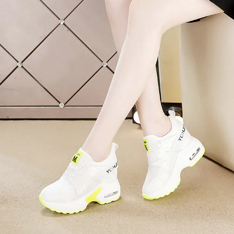 

Female Chaussure Femme 8cm Heels Sneaker 2019 Woman Platform Shoes Hidden Heel Height Increasing Mesh Casual Wedges Shoes A11-37