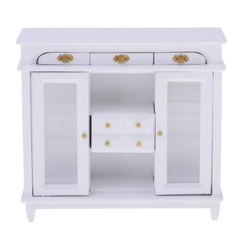 

1/12 Dollhouse Miniature Furniture Sideboard Cabinet Wooden 4 Pane Drawer Sideboard Cabinet Doll House Accessory