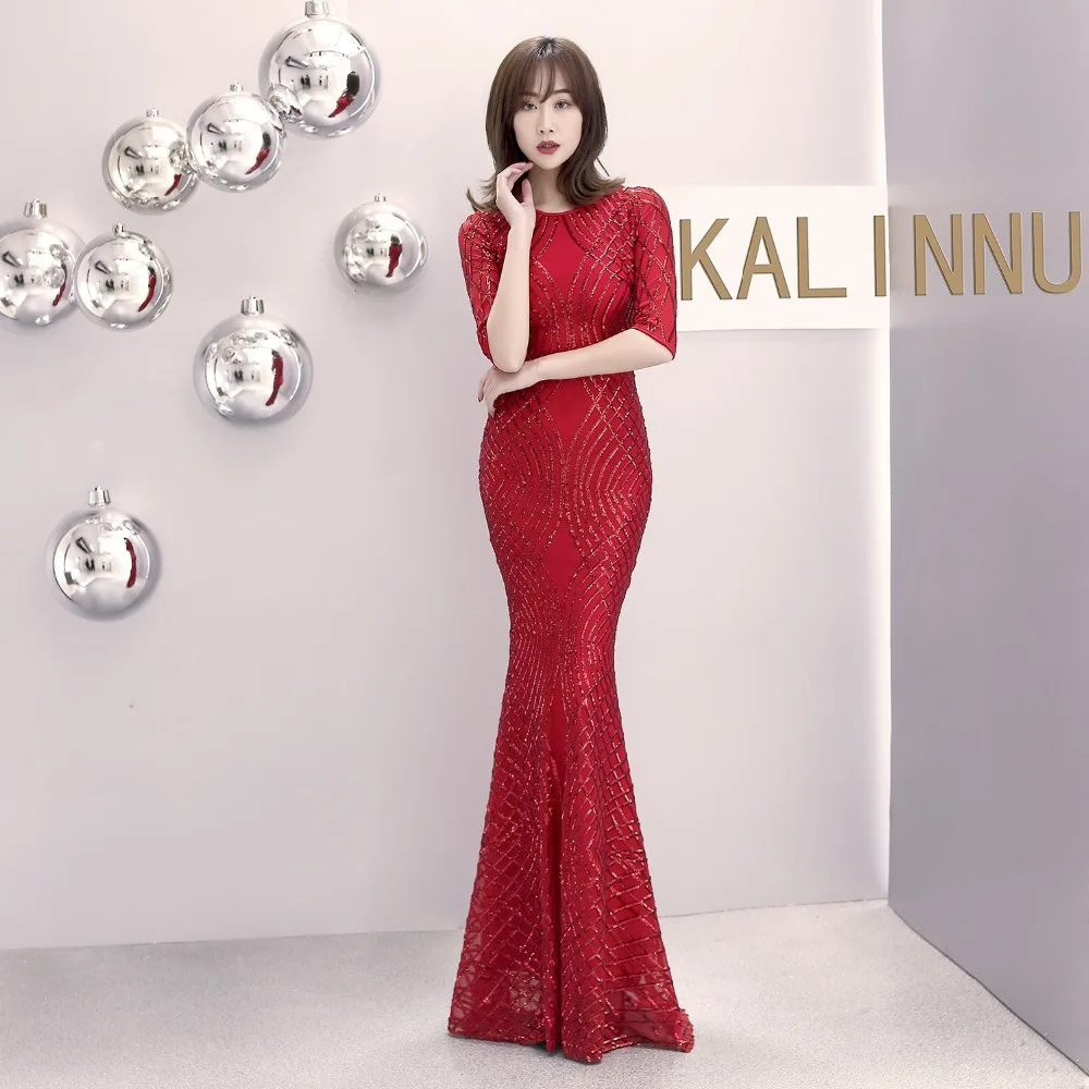 Formal dress Bead Half sleeve stripe Slim TrumpetMermaid Host Club night Long Party Maxi Dress for woman (18)