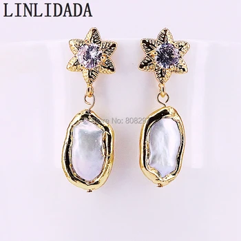 

4Pair Nature pearl dangle earrings,gold color New Elegant Drop Earrings Best Gift Jewelry Findings