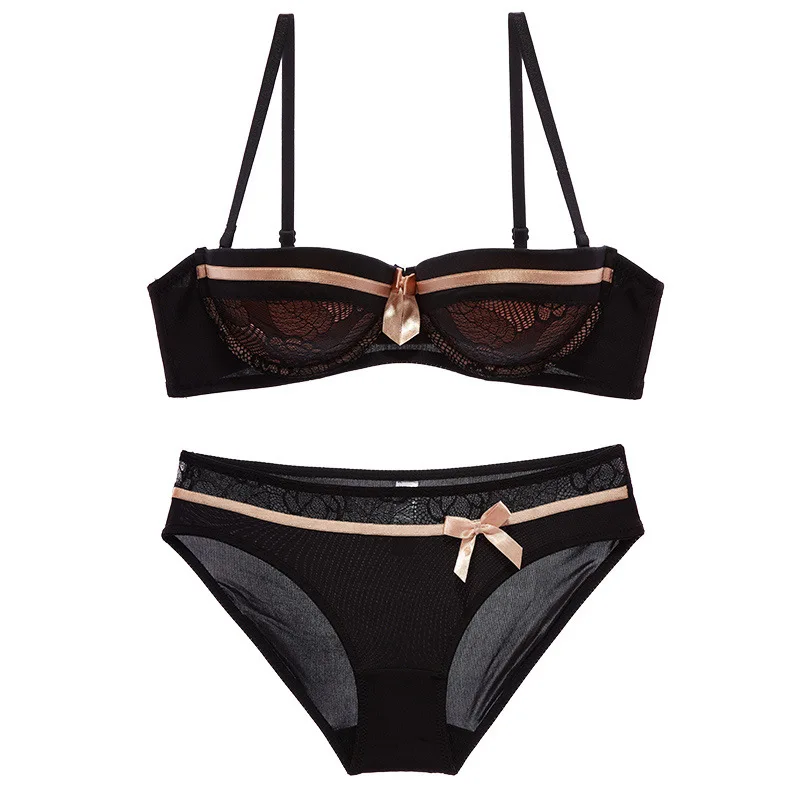 Brand Sexy Bra Set Gothic Retro Luxury Sheer Lace Bows Lingerie France
