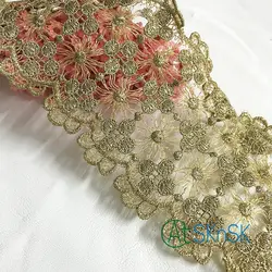 Новые lace300 двор/lot 9 см Ширина DIY Женщины платье кружевной отделкой африканский гипюр золотой цветок вышитые кружева лента DHL