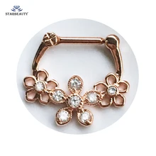 1 шт., выдалбливают цветок, перегородка, кликер, пирсинг, 16 г, розовое золото, настоящая перегородка, пирсинг, септо, Nariz, украшения для тела