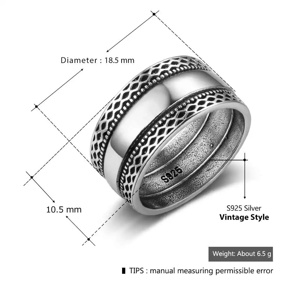 Новые Твердые 925 пробы серебряные женские кольца с 10,5 мм двойными шнурками Ретро Кольца Винтажный стиль ювелирные изделия(JewelOra RI102785