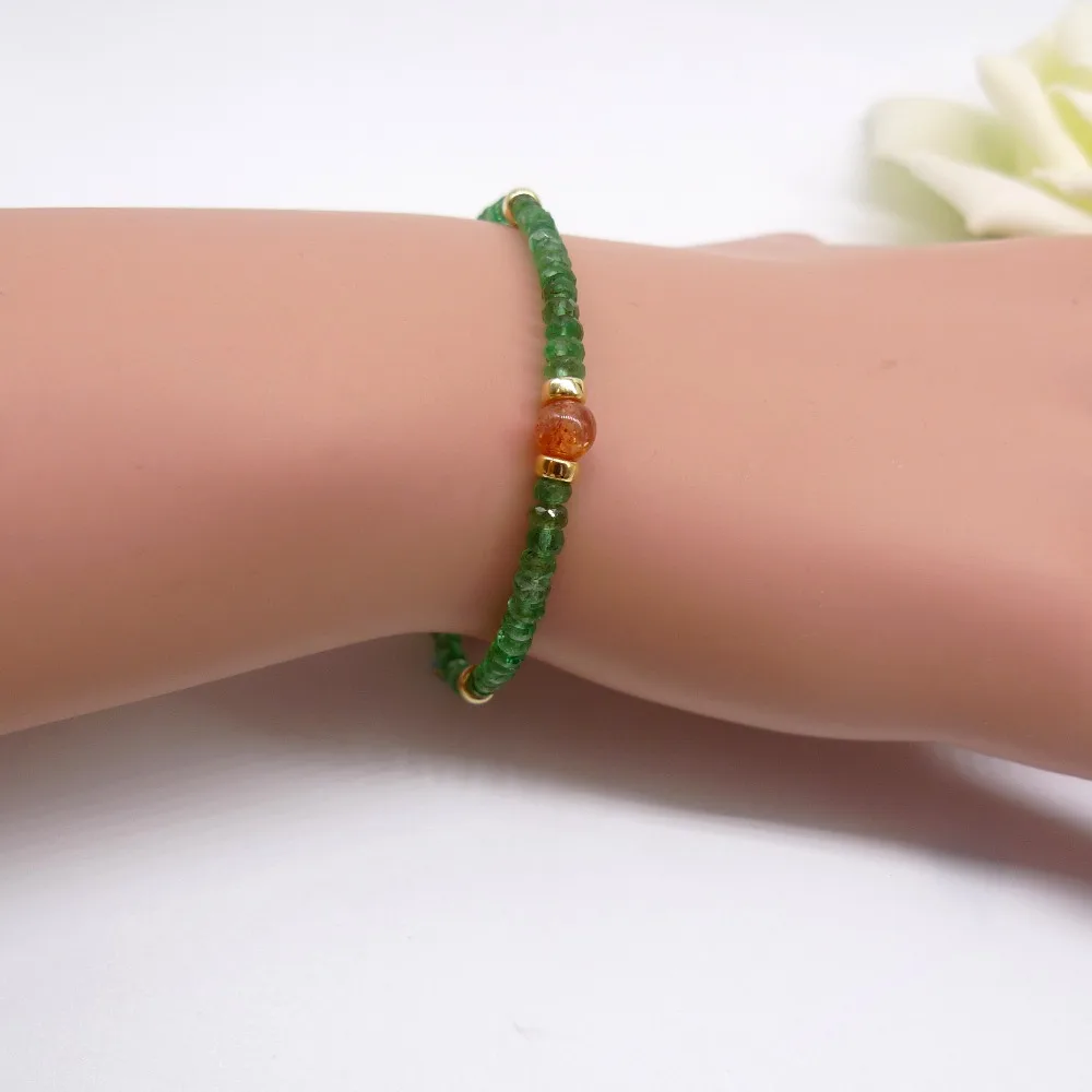 Натуральный изумрудно-зеленый бисер резной лицо Апатит 14 к покрытый золотом браслет ножной браслет для женщин