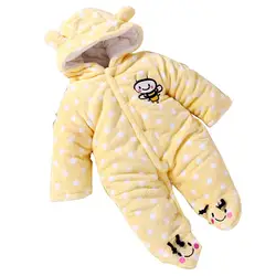 WOTT best продажи ребенка малыша велюр зима-осень Симпатичные Footed Комбинезон кнопки на передней панели желтый 0-3 месяцев