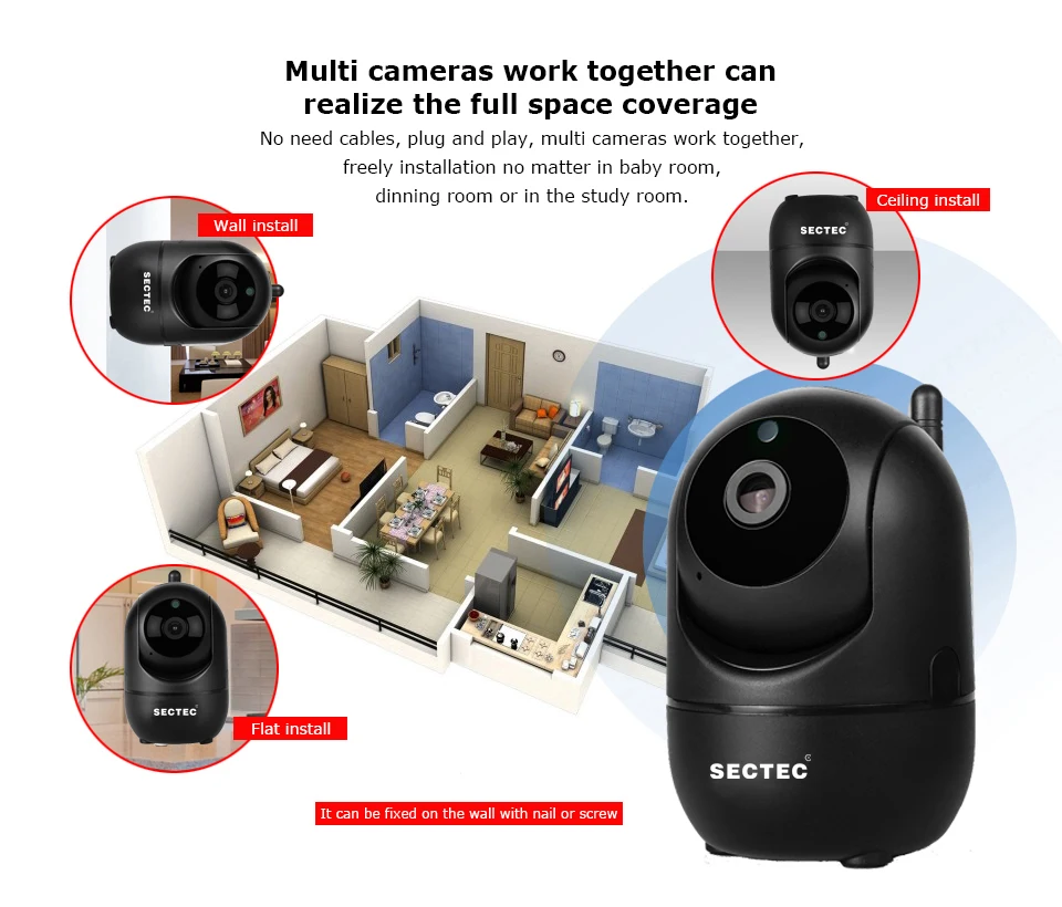 Sectec HD 1080P облачная беспроводная Wi-Fi камера интеллектуальное автоматическое отслеживание безопасности дома человека CCTV Сеть IP камера