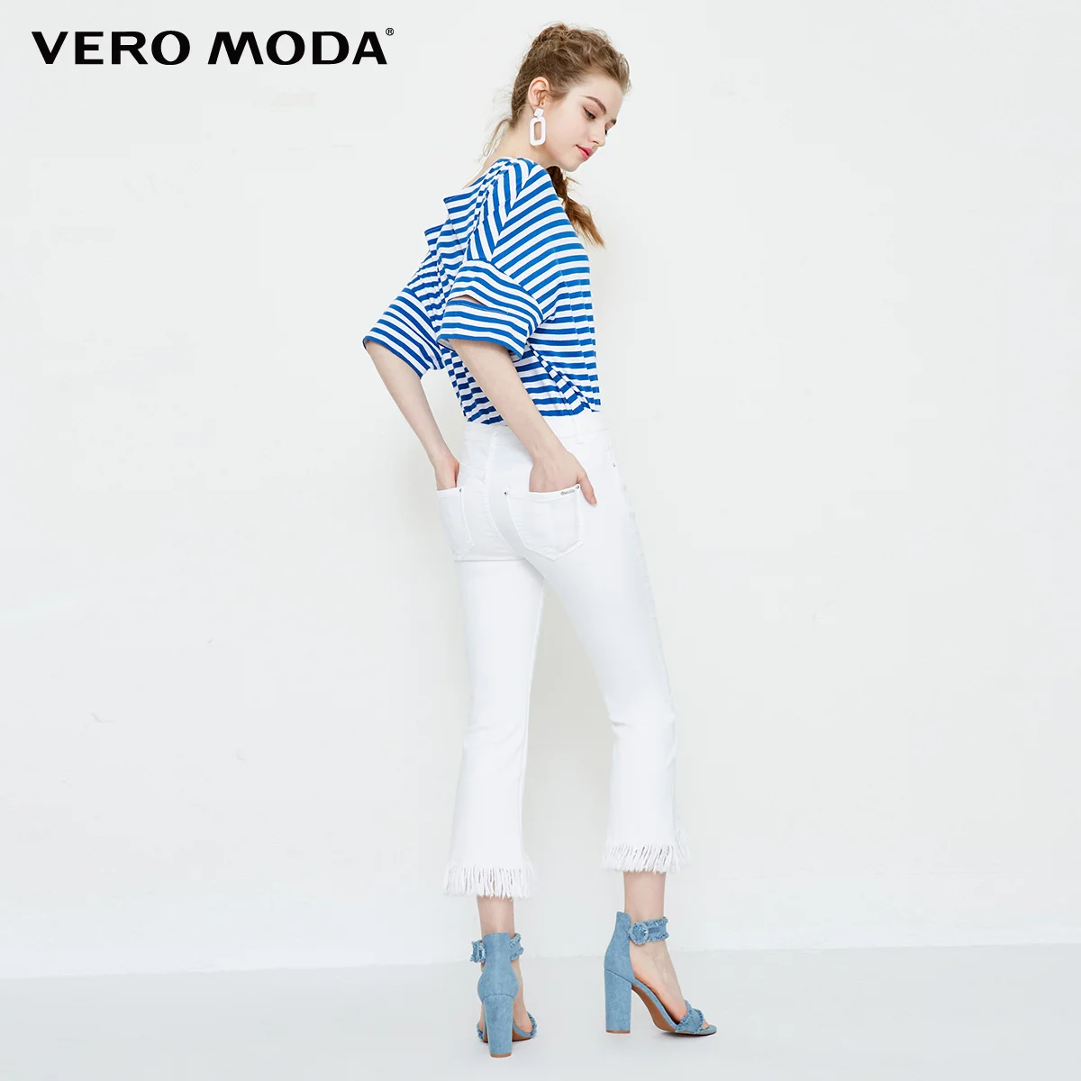 Vero Moda женские расклешенные джинсы стрейч с необработанными краями и кисточками | 31836I511