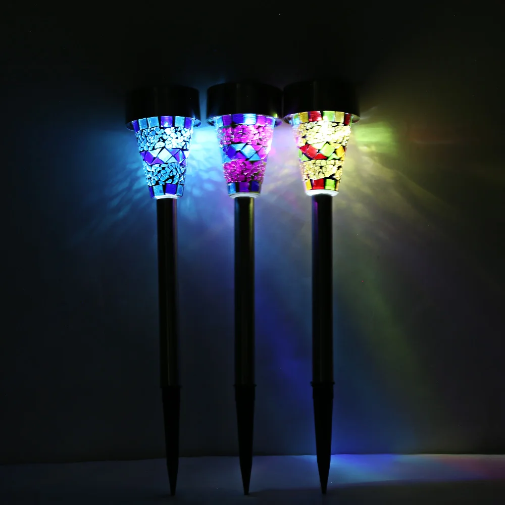 

Solar Power Lights 3pcs Outdoor Mosaic LED Stainless Steel Emergency Portable Lamp Modern Garden Lawn Lamp Decoration Lighting