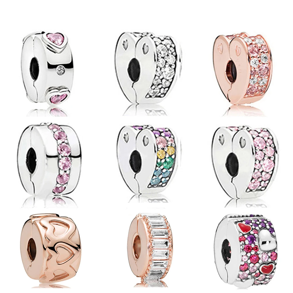 

2019 100% 925 Sterling Silver 1:1 Love Heart Shape Valentine's Day Clip Charm for DIY Women's Bracelet Gift Original Jewelry
