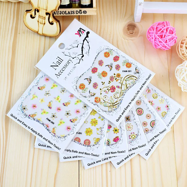 

100Sheets Mixed 3D Nail Art Stickers Self Adhesive Embossed Rose Flower 3D Nail Art Stickers Decals Flower Manicure Stickers