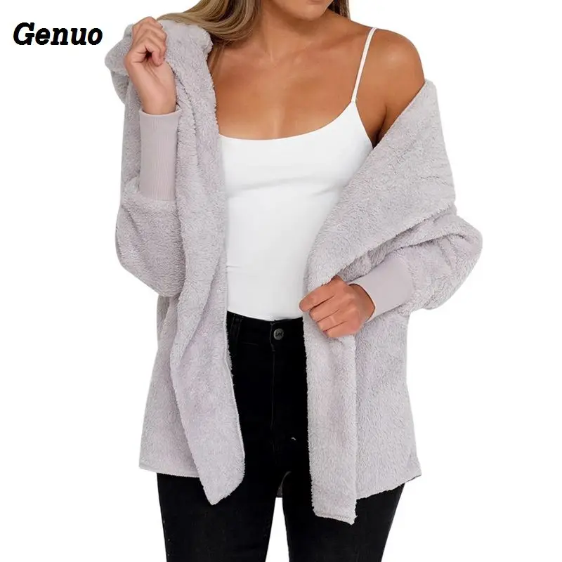 Women Hooded Sweater Coat Genuo Fur Cardigans Long Sleeve Oversize Tops Winter Casual Loose Coverup Autumn Coat Plus Size Women Hooded Sweater Coat Genuo Fur Cardigans Long Sleeve Oversize Tops Winter Casual Loose Coverup Autumn Coat Plus Size