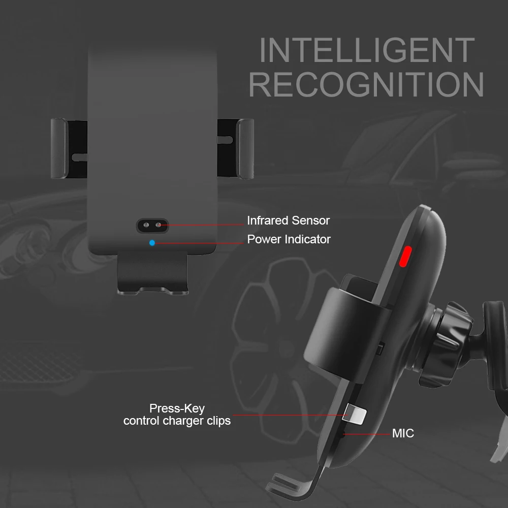 Автомобильный держатель беспроводного зарядного устройства Ascromy для samsung huawei 15W быстрая зарядка Авто зажимное автомобильное крепление Голосовое управление инфракрасный датчик