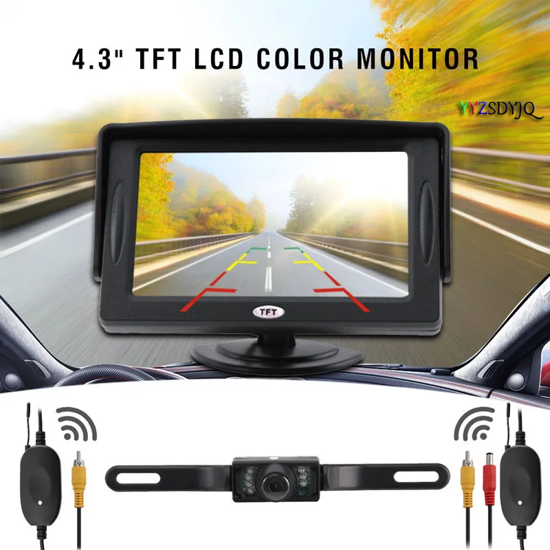 

Car Backup Camera Rear View System Night Vision + Wireless 4.3" TFT LCD Monitor