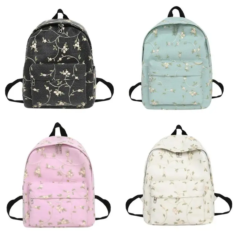 

Fresh Style Women Backpacks Floral Embroidery Bookbags Canvas Backpack School Bag For Girls Rucksack Female Travel Backpack