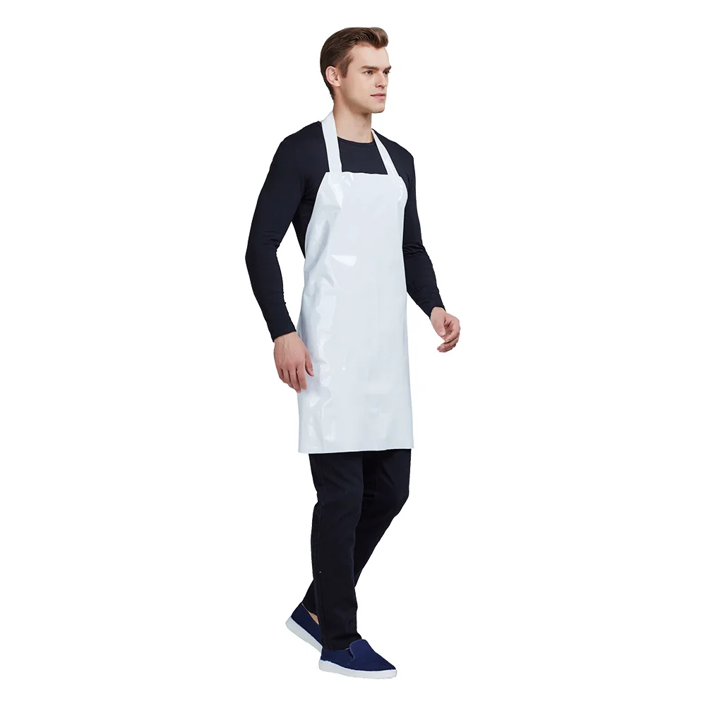 White Short Pu Kitchen Waterproof And Oil-Proof Anti-Fouling Aprons For Men Women Adults