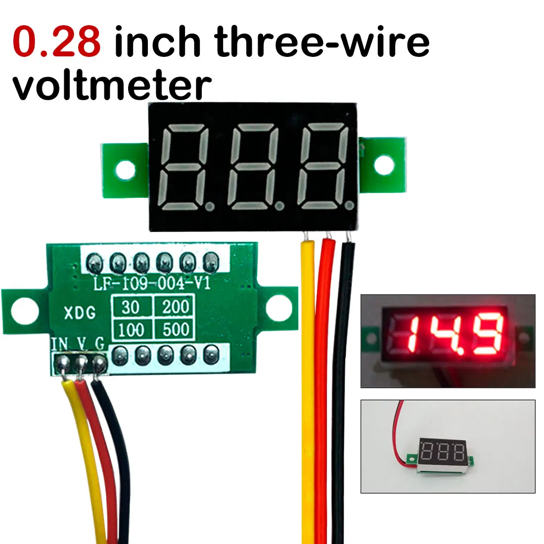 Мини DC 0-100 в 0,36 дюймов 3-Провода датчик напряжения постоянного тока Вольтметр Красный цифровой светодиодный Дисплей цифровой Панель счетчик детектор мониторы инструмент