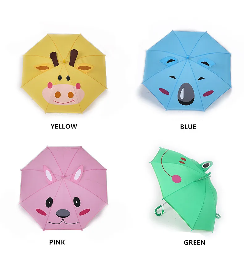 2.Cute Cartoon Children Umbrella Animation Creative Long-handled 3D Ear Modeling Kids Umbrella for Boys Girls