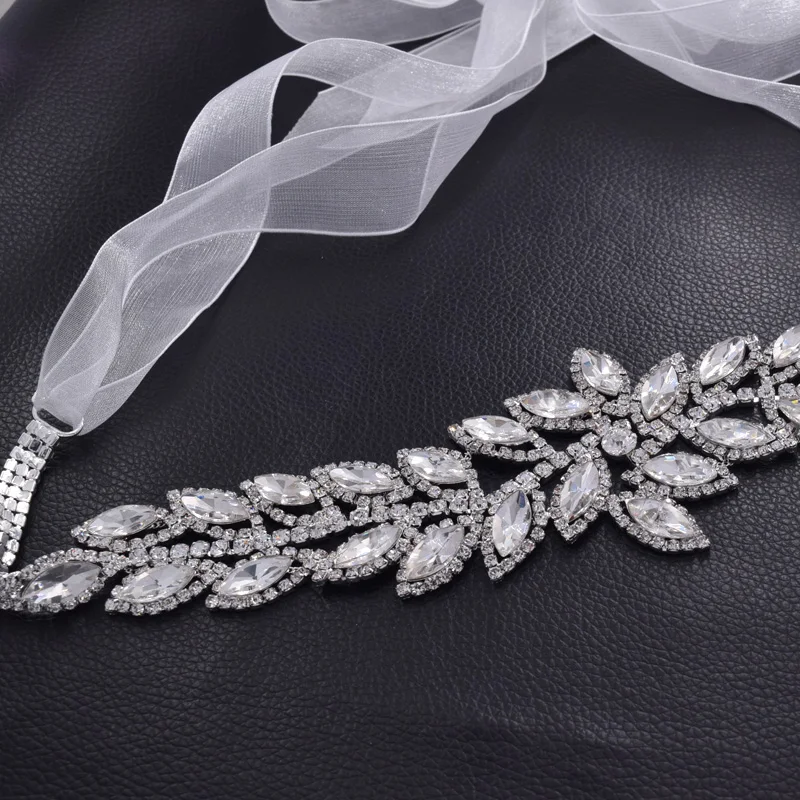 Leaf sash rhinestone wedding dress belt (5)