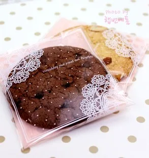

100pcs 10x10cm Pink Lace Cookies Bag For Biscuit Baking Bakery Food Packaging Decoration Plastic Self Adhesive Bag