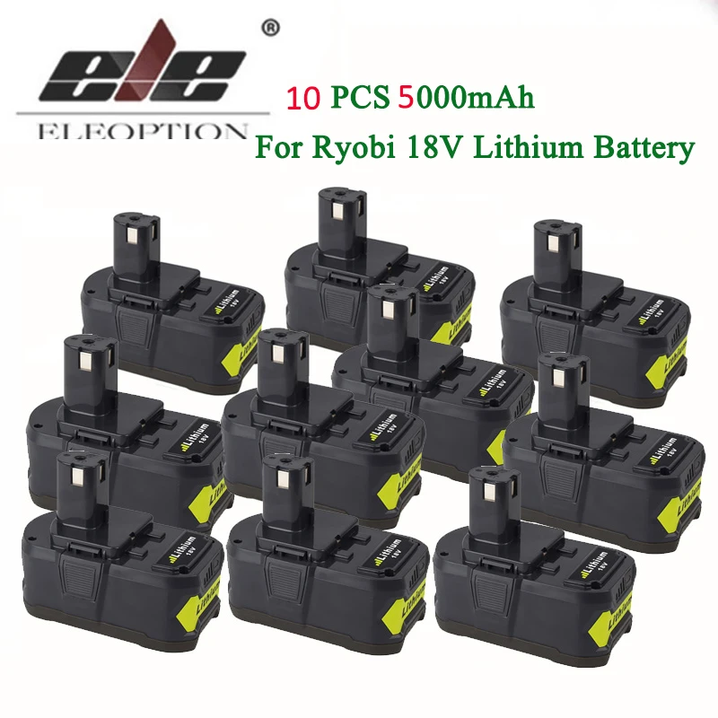 

10PCS/Lot High Capacity 5000mAh Li-Ion 18V Rechargeable Battery For Ryobi 18V Lithium Battery P108 RB18L40 P2000 for ONE+ BIW180