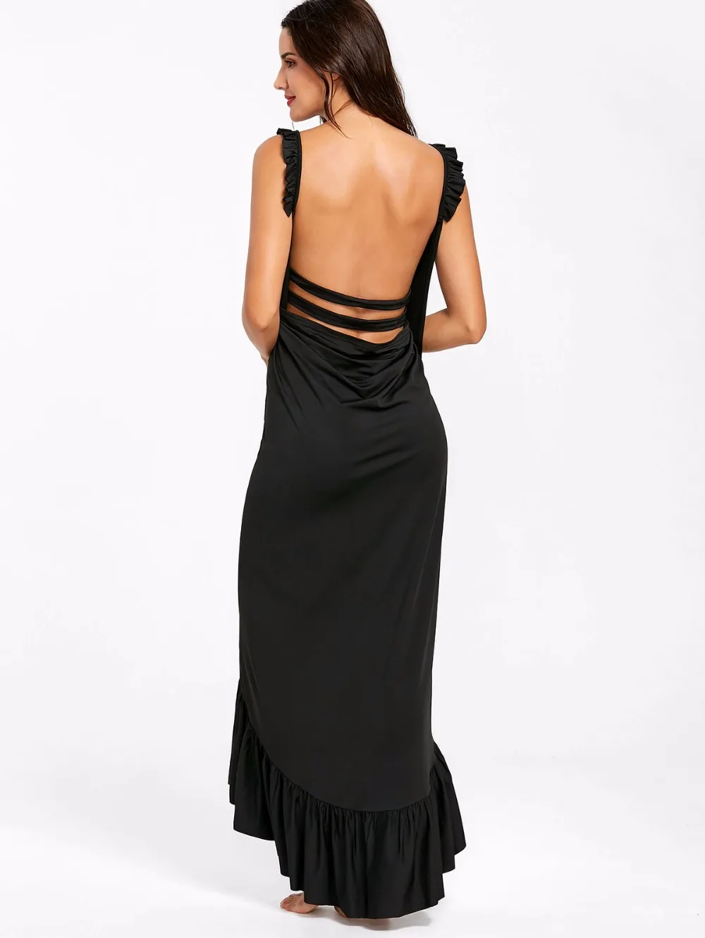 VESTLINDA Beach Dress 2018 Summer Long Flounce Wrap Dress Women Spaghetti Strap Maxi Dresses Robe Femme Sexy Vestidos De Festa 2