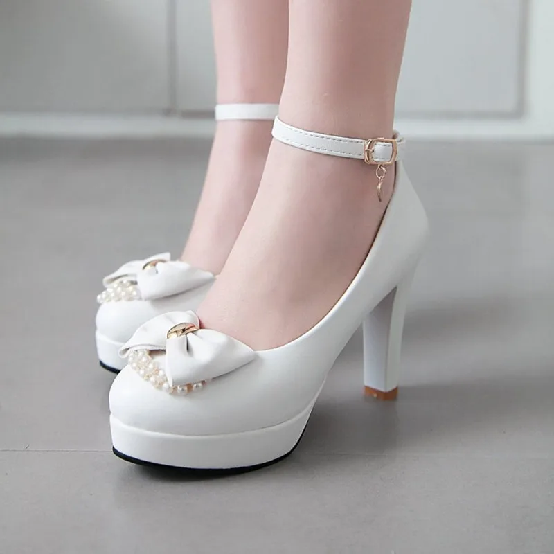

Pearl Ankle Strap Women High Heels Butterfly Knot Shoes Woman High Heel Platform Shoes Woman Comfortable Casual Pumps Women