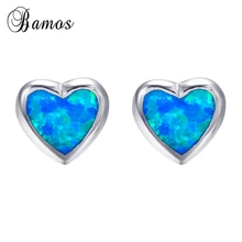 Bamos, женские серьги-гвоздики в форме сердца, синие Серьги с огненным опалом, 925 пробы, серебряные серьги для женщин,, богемное модное ювелирное изделие