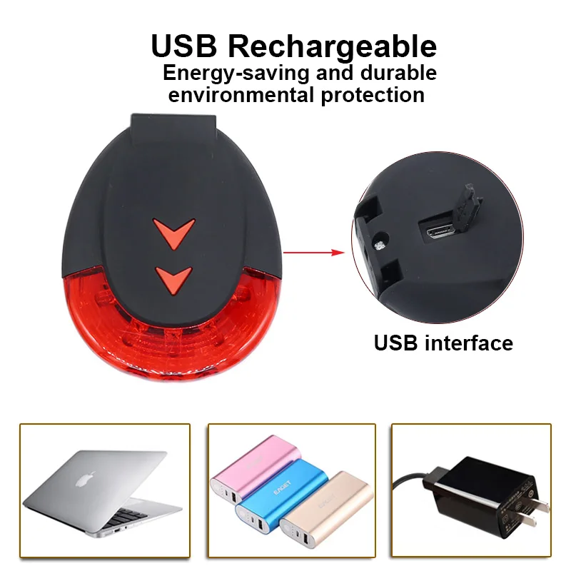 FTW велосипедный задний фонарь USB Перезаряжаемый 10 линейный лазерный для ночного