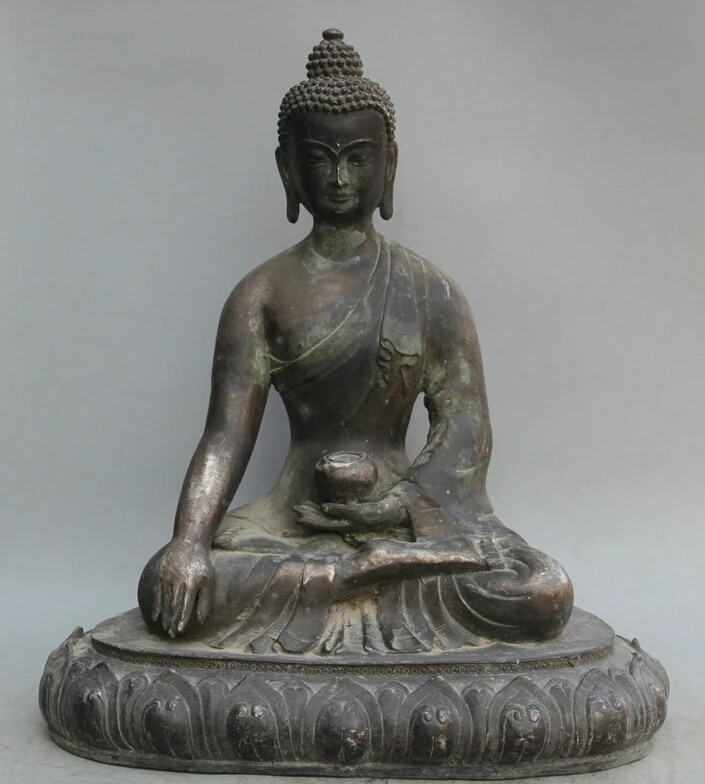

S5583 18 Tibet Tibetan Buddhism Bronze Seat Shakyamuni Amitabha Buddha Bowl Statue D0318