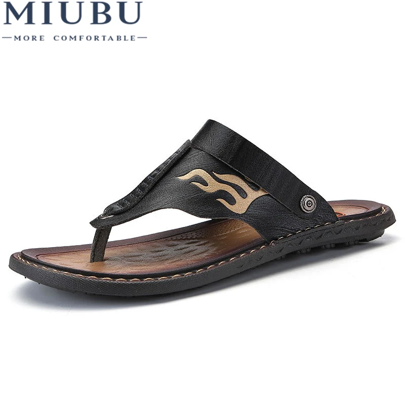 

MIUBU Breathable Summer Roman Men Sandals Microfiber Leather Male Beach Shoes Outdoor Slippers Soft Rubber Sandal For Man