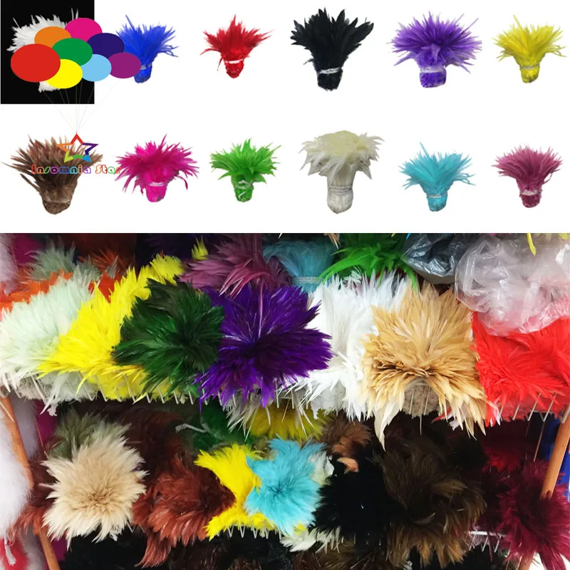 

1000 pcs Carnival Rooster Saddle Hackle Feather Strung 4-6 inch / 10-15 cm Chicken feather Trimming Cock Ribbons