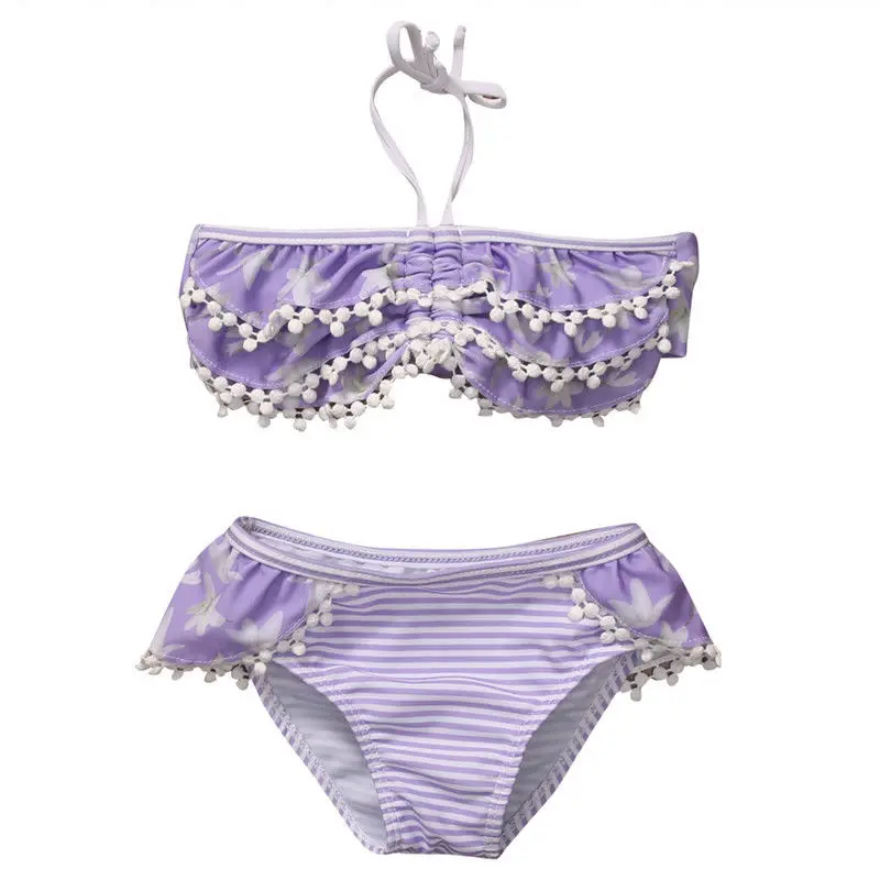 

Floral Infant Toddler Baby Girls Kid Swimsuit Bathing Suit Strappy Printed Swimwear Purple Tankini Bikini 1-5Y