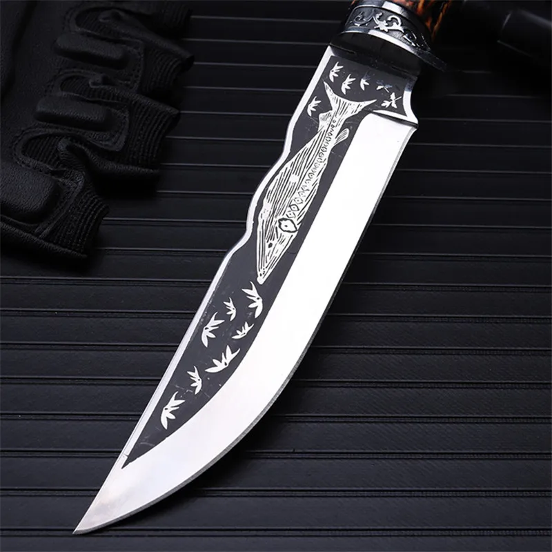 Outdoor self-defense field high hardness saber wilderness survival fruit knife small straight knife folding knife whales
