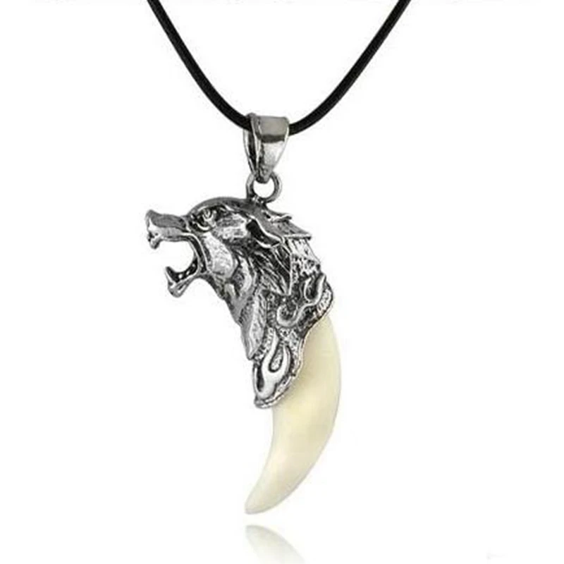 

Vintage Wolf Tooth Necklaces Pendants Wolf Totem Domineering Men's Wolf Head Personality Silver Necklace Men Jewelry collier