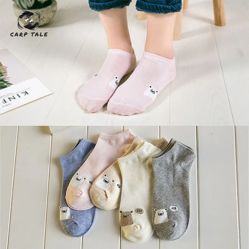 

Kawaii spring cartoon cute bear boat socks ladies cotton new thin spring and summer low to help socks Korean women socks