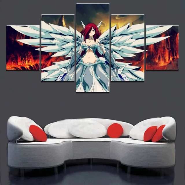 5 Pieces Erza Scarlet Fairy Tail Canvas Print Painting