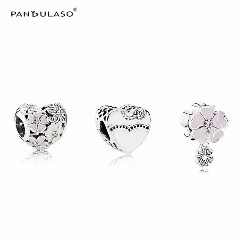 

Pandulaso Flower Heart & Pink Blooms Enamel Beads For Women Charms Bracelets Jewelry Making Spring DIY Sterling-Silver-Jewelry