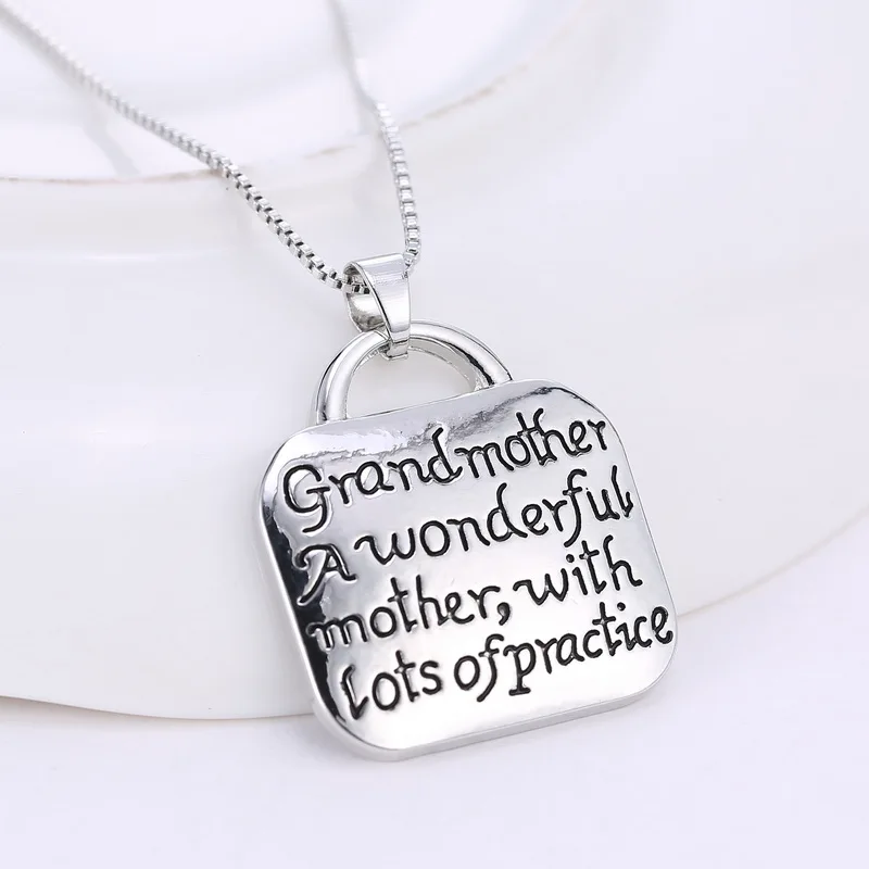 Image Vintage letter lock word engraved pendant necklaces grandmother gift women necklaces