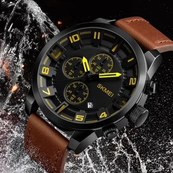 

SKMEI Mens Watches Top Brand Luxury Leather Sport Men Wrist Watch Waterproof Date Quartz Watch Male Clock Relogio Masculino 1309