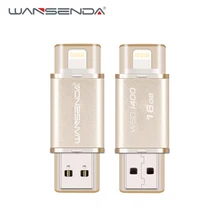 Wansenda 2 in 1 OTG USB Flash Drive metal pen drive 64GB 32GB 16GB high quality usb 2.0 Pendrive for iPhone/IOS/PC with package