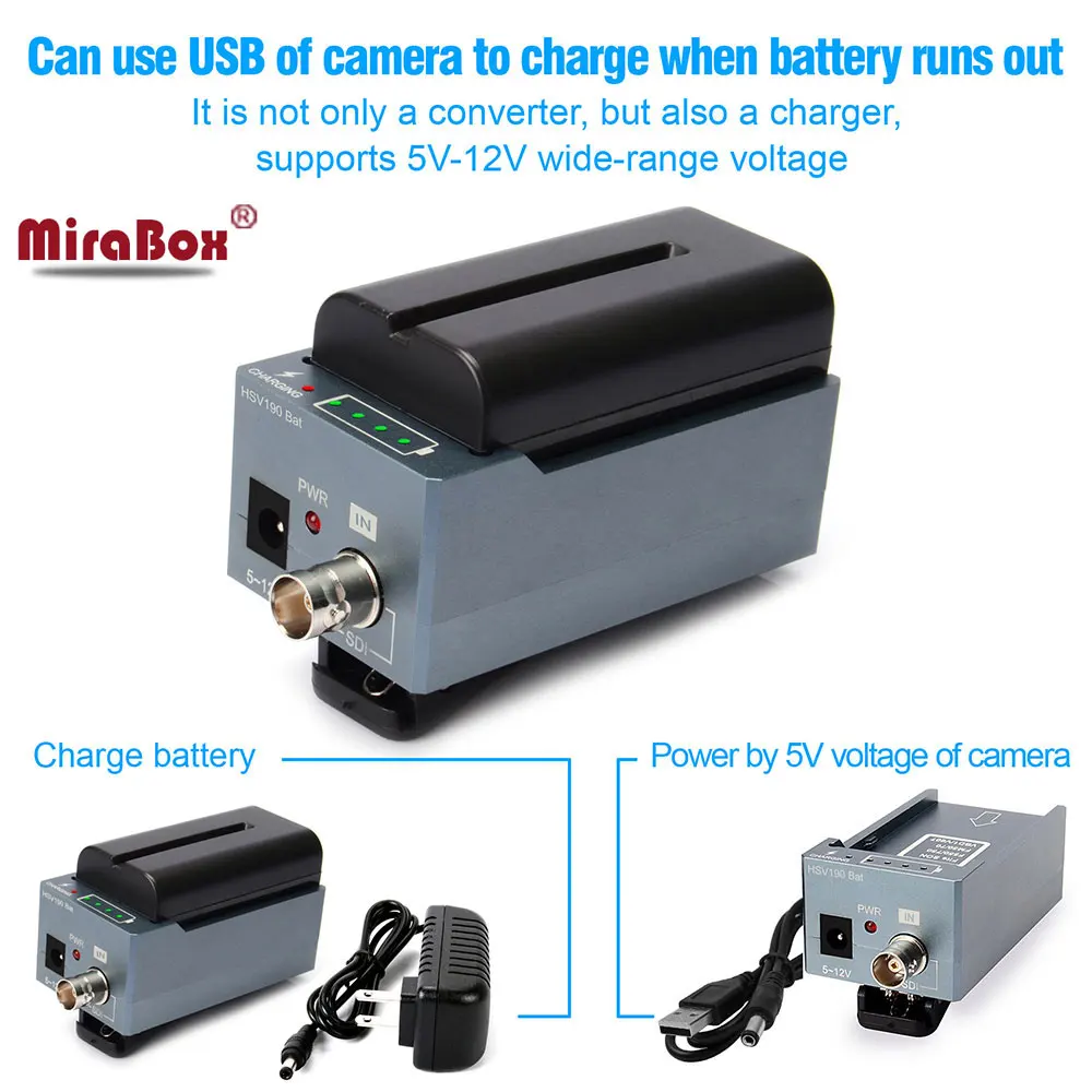 MiraBox HSV190Bat SDI HDMI аккумулятор в адаптер SD/HD SDI/3G мультимедиа 1080p HD видео конвертер