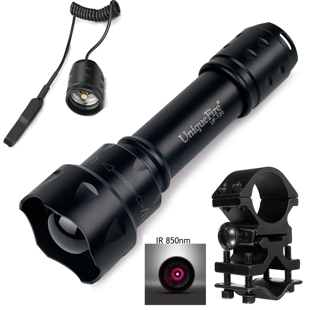 

UniqueFire T20 IR 850nm Flashlight Infrared Night Vision Light Torch + Mount+Remote Pressure kitset