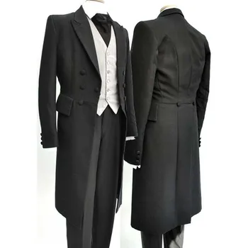 

new Custom men's long tuxedo Black Men Wedding Tailcoat Groom Tuxedos Groomsmen Suit Double Breasted Men Suit