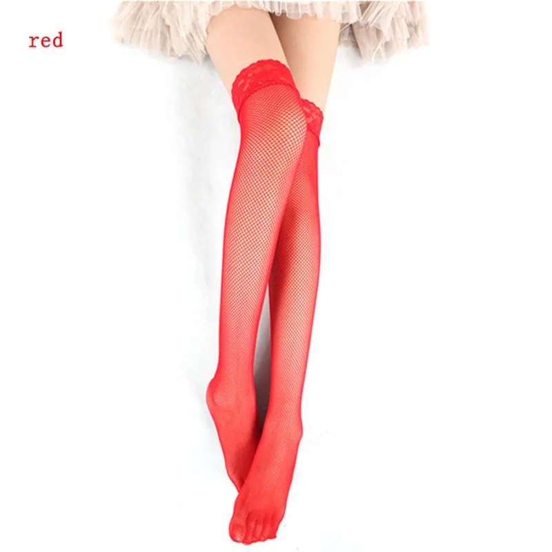 Women Sexy Perspective Stockings Elastic Lace Hollow Fishnet Thigh High Stockings