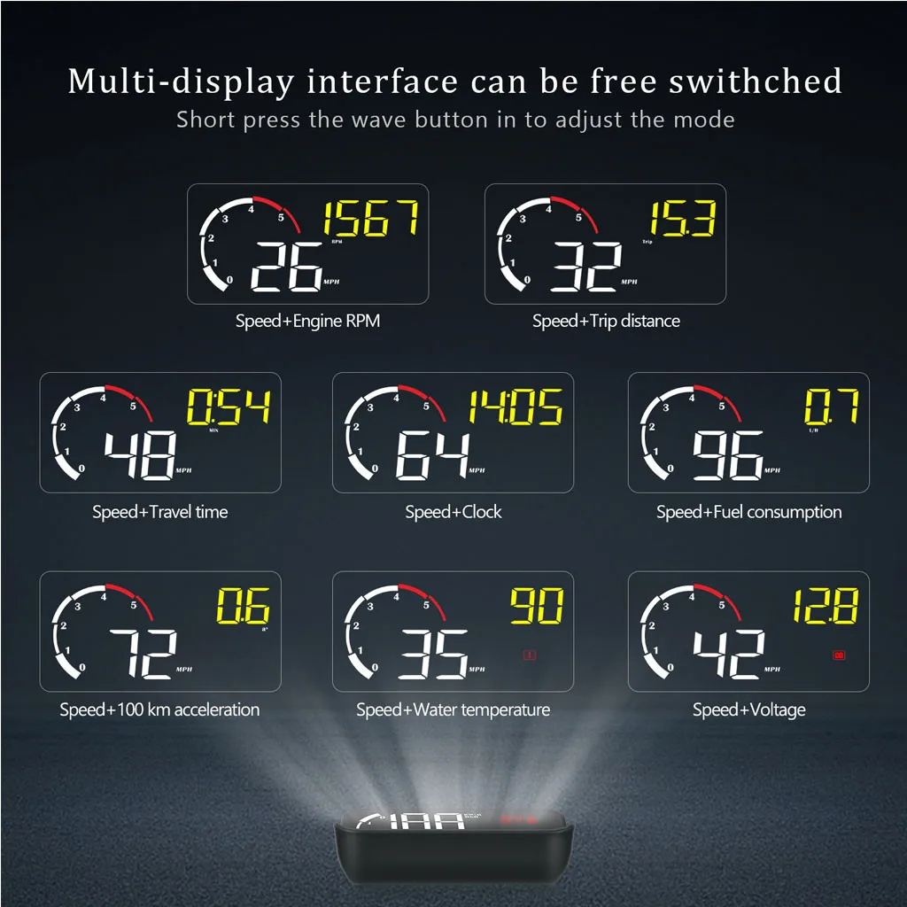 M10 автомобильный HUD OBD2 цифровой автомобильный HUD светодиодный дисплей с головкой, скорость перегрузки Спидометр Предупреждение электронная сигнализация Аксессуары# J