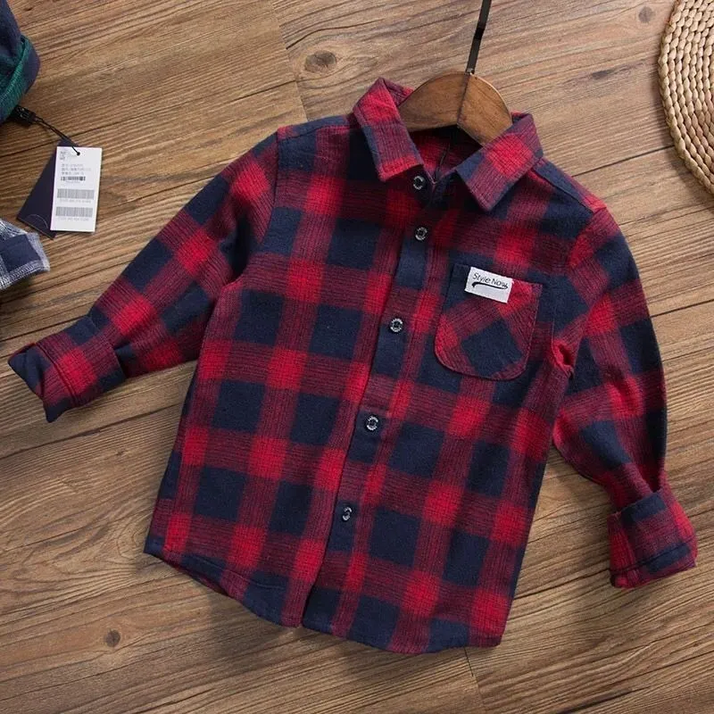 

Children's clothing 2019 spring new men and women baby plaid lapel long-sleeved shirt Korean version K1